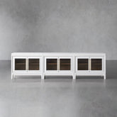 Rowan Modular Glass Door TV Stand Cabinet Mahogany Sideboard Wood Television Storage Unit