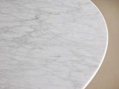 Saint Germain Carrara Marble Top Round Dining Table With Wood Rennes Base