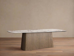 Vincenza Marble Top Dining Table with Wood Toulouse Base