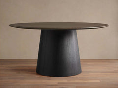 Saint Germain Round Oak Top Dining Table with Natural Wood Toulouse Base