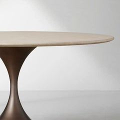 Saint Germain Round Stone Dining Table with Modern Steel Base