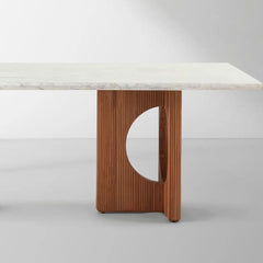 Italian Carrara Marble Elliot Dining Table with Solid Oak Base
