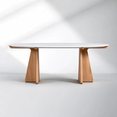 Oval Marble Dining Table, 75"/90" with Wood Pedestal Base