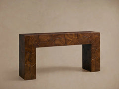 Kalmar Teak Entrance Console Table Hand-pieced Wood Hallway Entryway Table