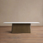 Saint Germain Natural Stone Marble Dining Table with Wood Toulouse Base