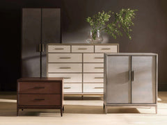 Malone Solid Wood Double Door Tall Cabinet With Leather Detailing