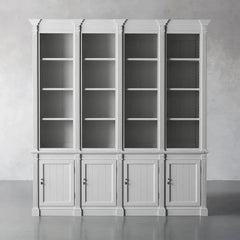 Athens Four Row Bookcase Large Wood Display Cabinet with Adjustable Shelves