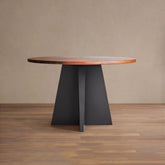 Recycled Metal Round Dining Table Hand-Hammered Top & Black Vertex Iron Base