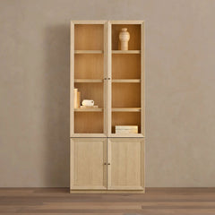 Nason Modular Glass Display Cabinets Oak Wood Tall Cabinets Large Bookcase with Integrated LED Lighting