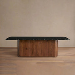Caden Black Marquina Stone Top Dining Table American Walnut Wood Base