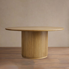 Finnley Round Wood Dining Table Reeded Detail