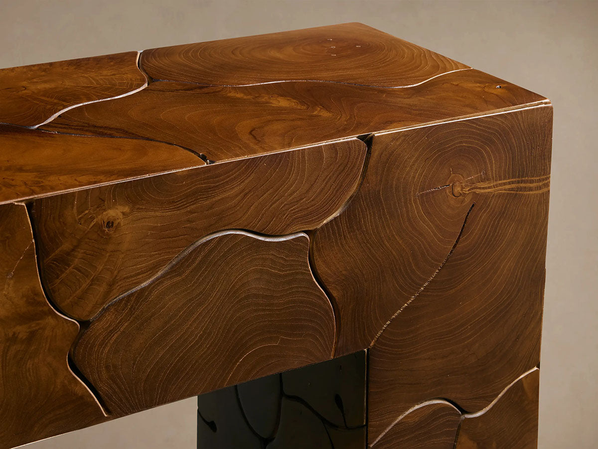 Kalmar Teak Entrance Console Table Hand-pieced Wood Hallway Entryway Table