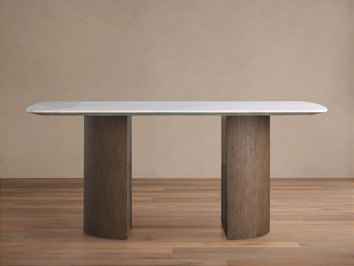 Saint Germain Stone Marble Top Dining Table with Wood Dauphine Base