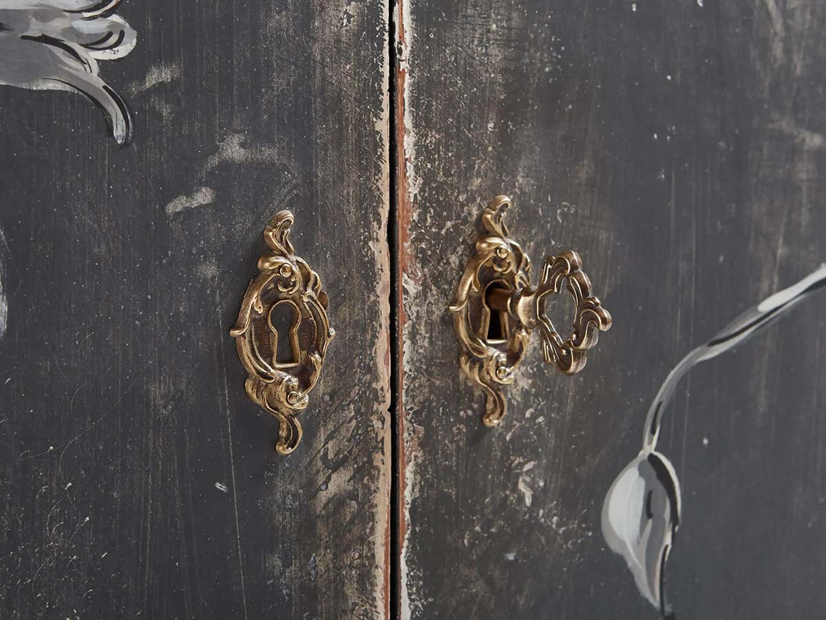 Sofia Bell'Arte Demilune Buffet Cabinet Bird Motif Sideboard Wood Living Room Entryways Cabinet