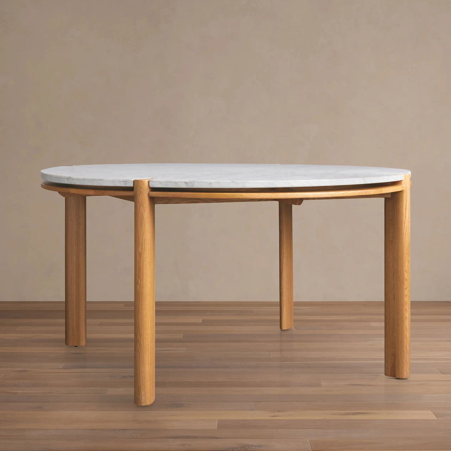 Pyet 48" Round Carrara Marble Top Dining Table with Oak Base