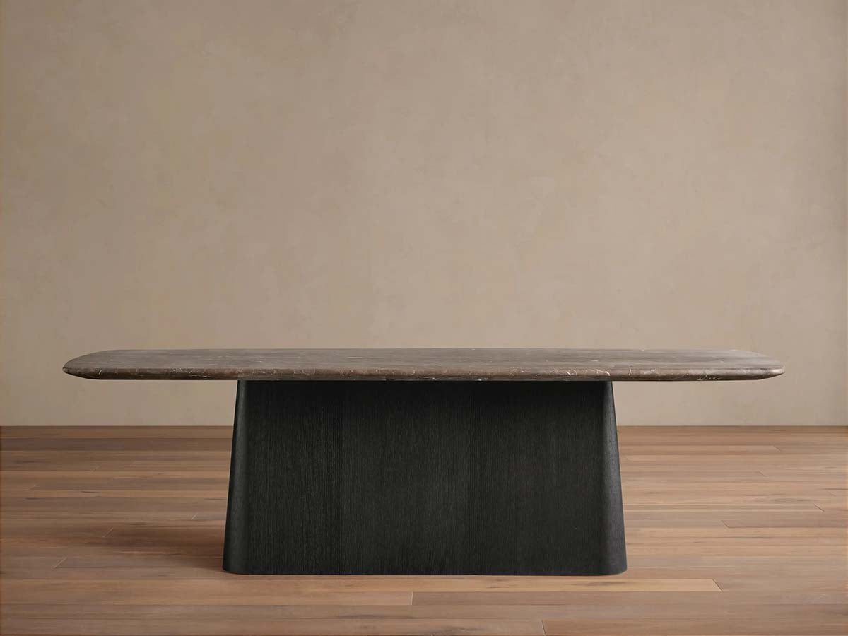 Saint Germain Natural Stone Marble Dining Table with Wood Toulouse Base