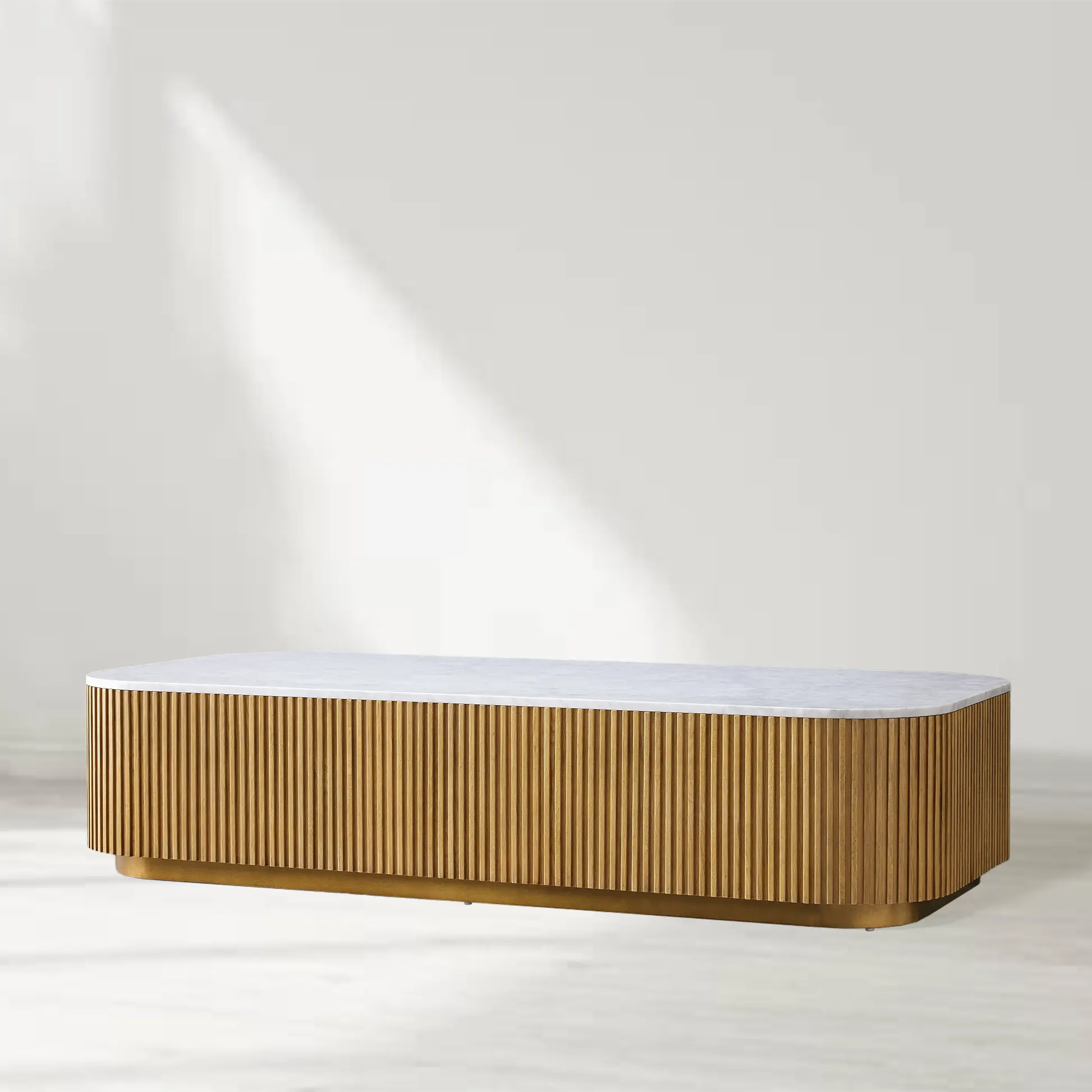 Finnley Solid Wood Coffee Table Stone Top Sofa Center Tea Table