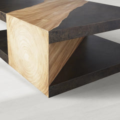 Almeria Guanacaste Wood Coffee Table Modern Rustic Cocktail Table Rectangular Sofa Center Tea Table