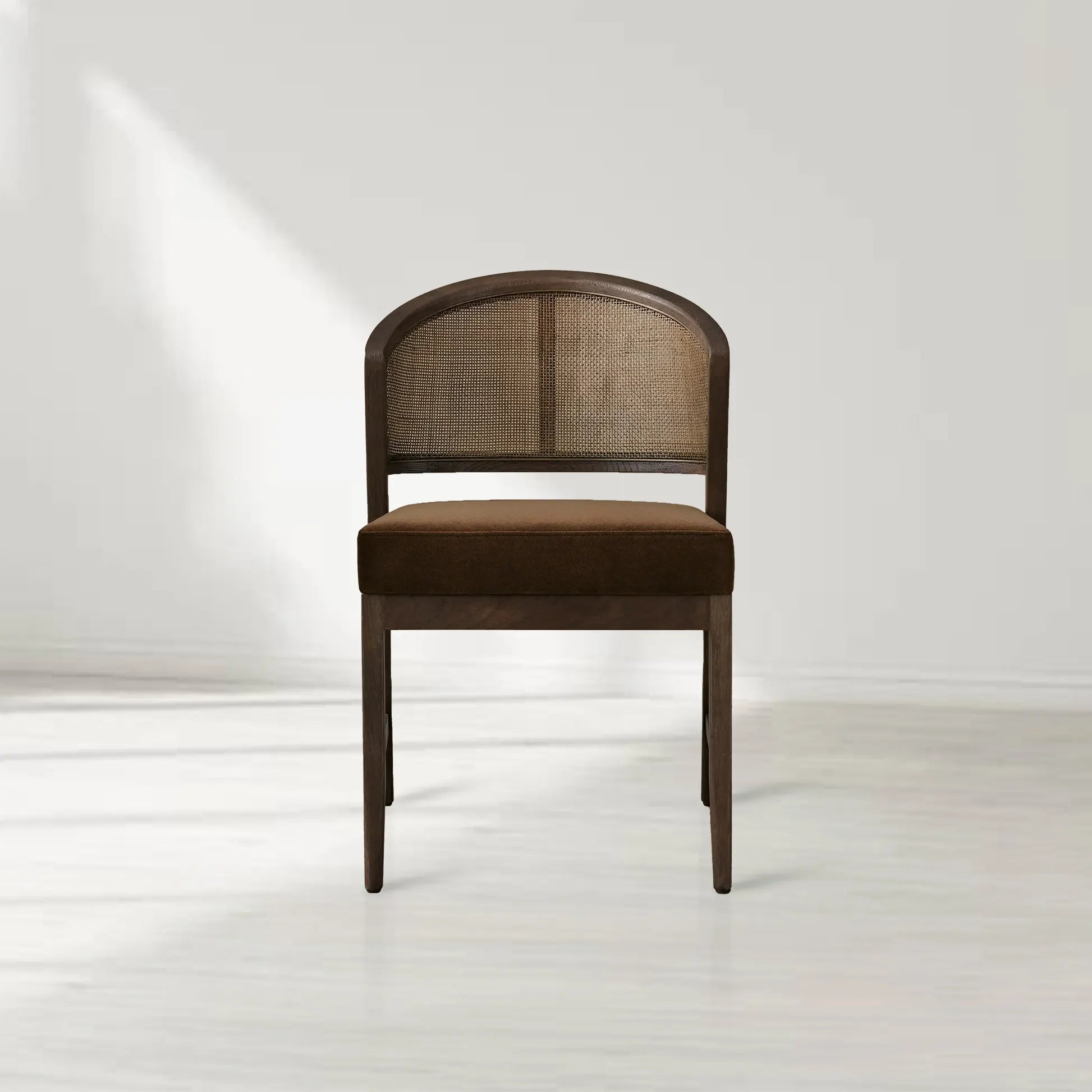 Aimee Oak Wood Dining Side Chair Rattan Cane Back Dining Chair Midcentury Living Room Chairs with Upholstered