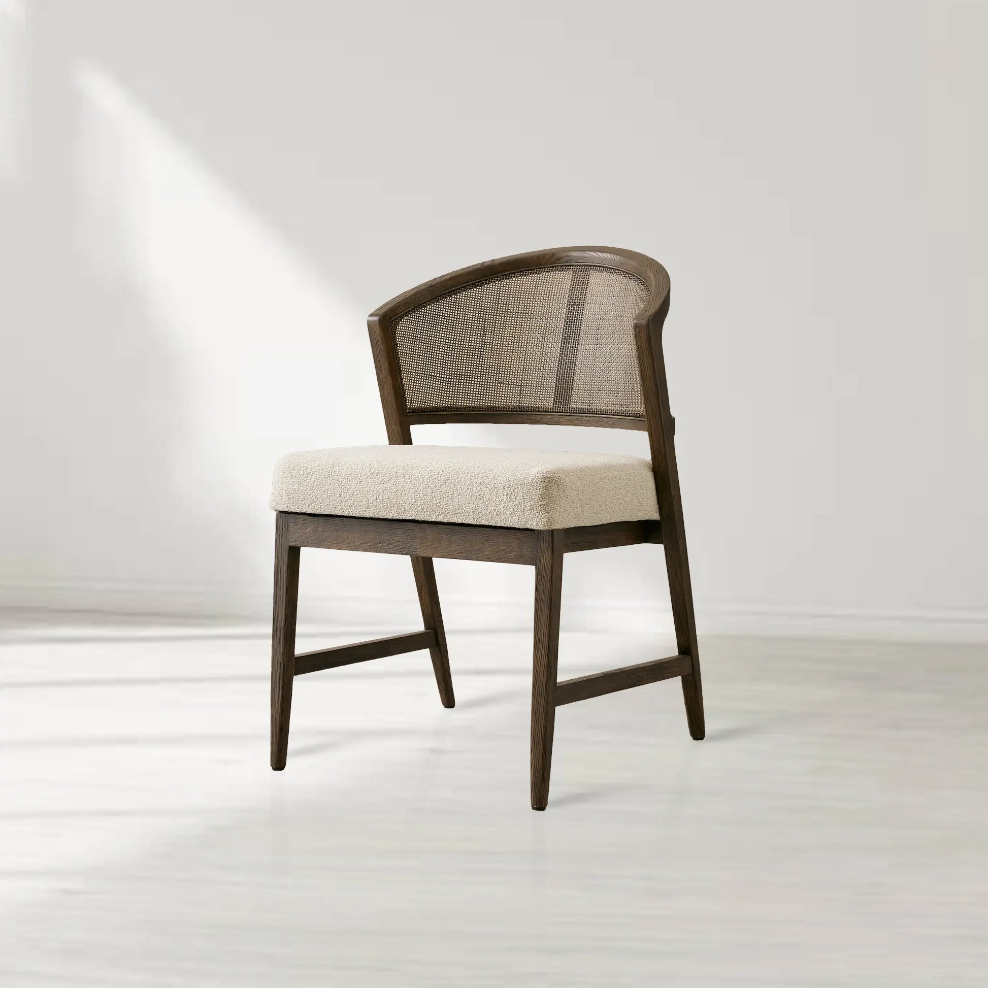 Aimee Oak Wood Dining Side Chair Rattan Cane Back Dining Chair Midcentury Living Room Chairs with Upholstered