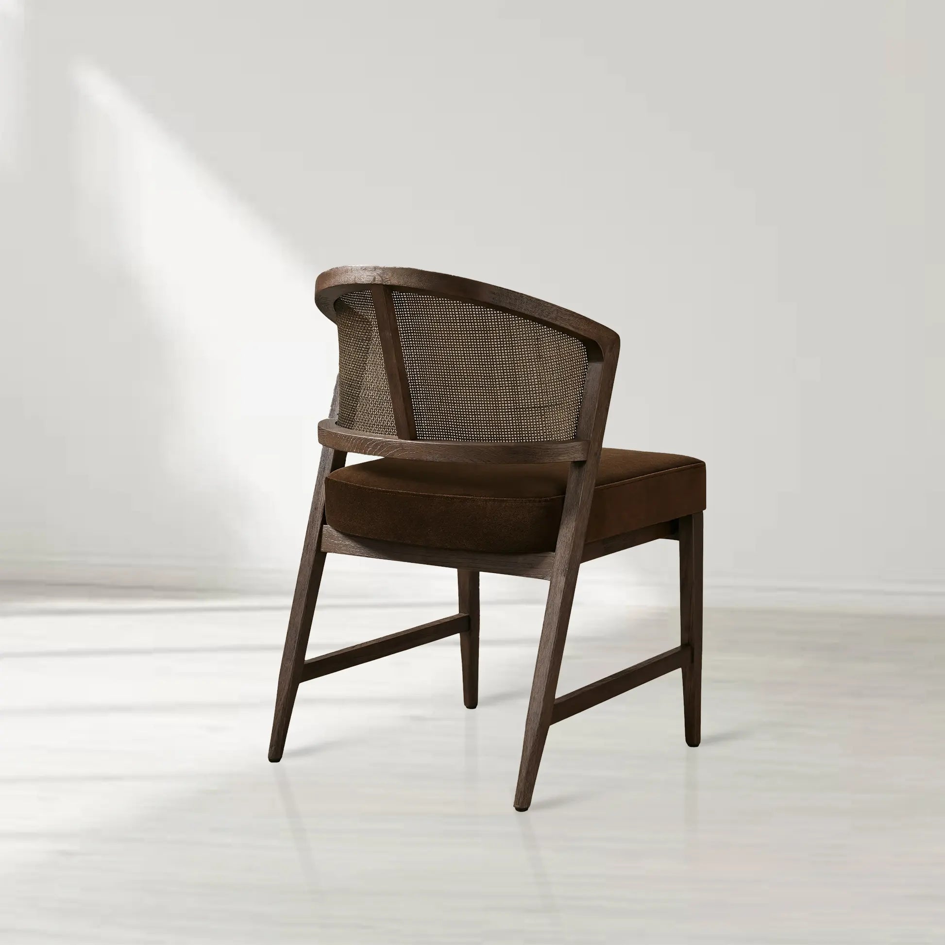 Aimee Oak Wood Dining Side Chair Rattan Cane Back Dining Chair Midcentury Living Room Chairs with Upholstered
