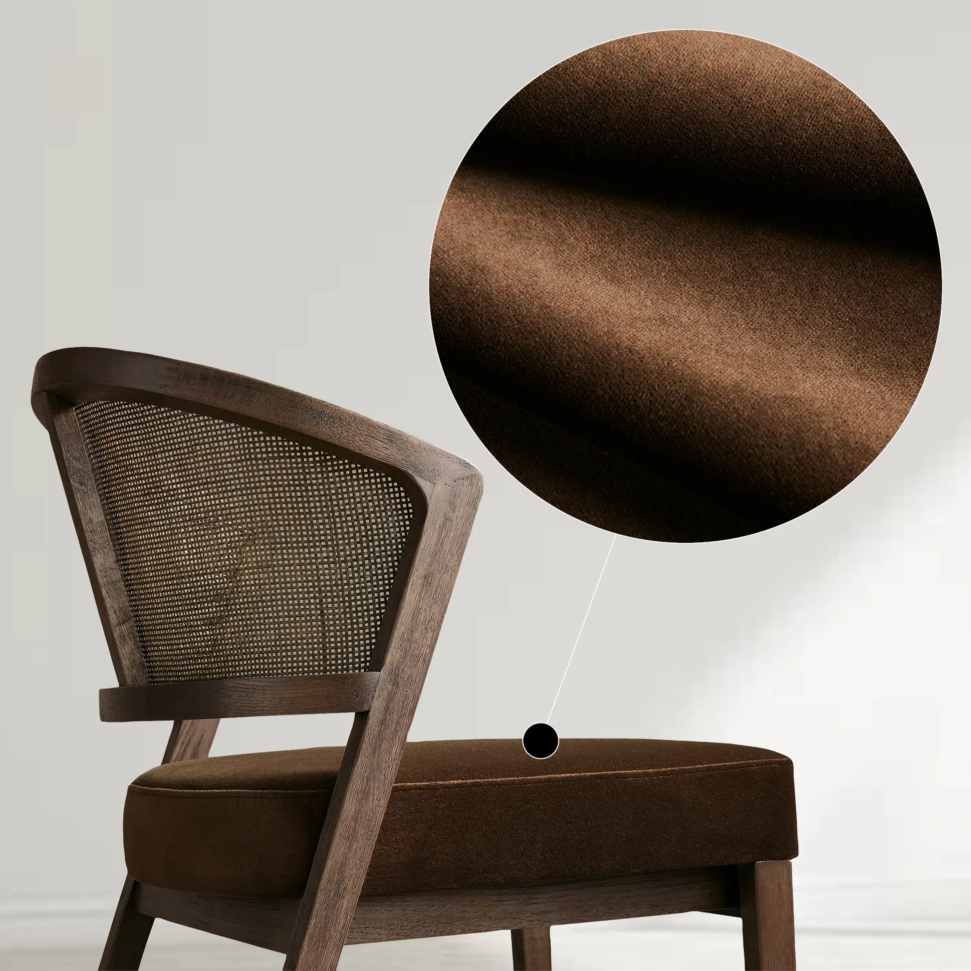 Aimee Oak Wood Dining Side Chair Rattan Cane Back Dining Chair Midcentury Living Room Chairs with Upholstered