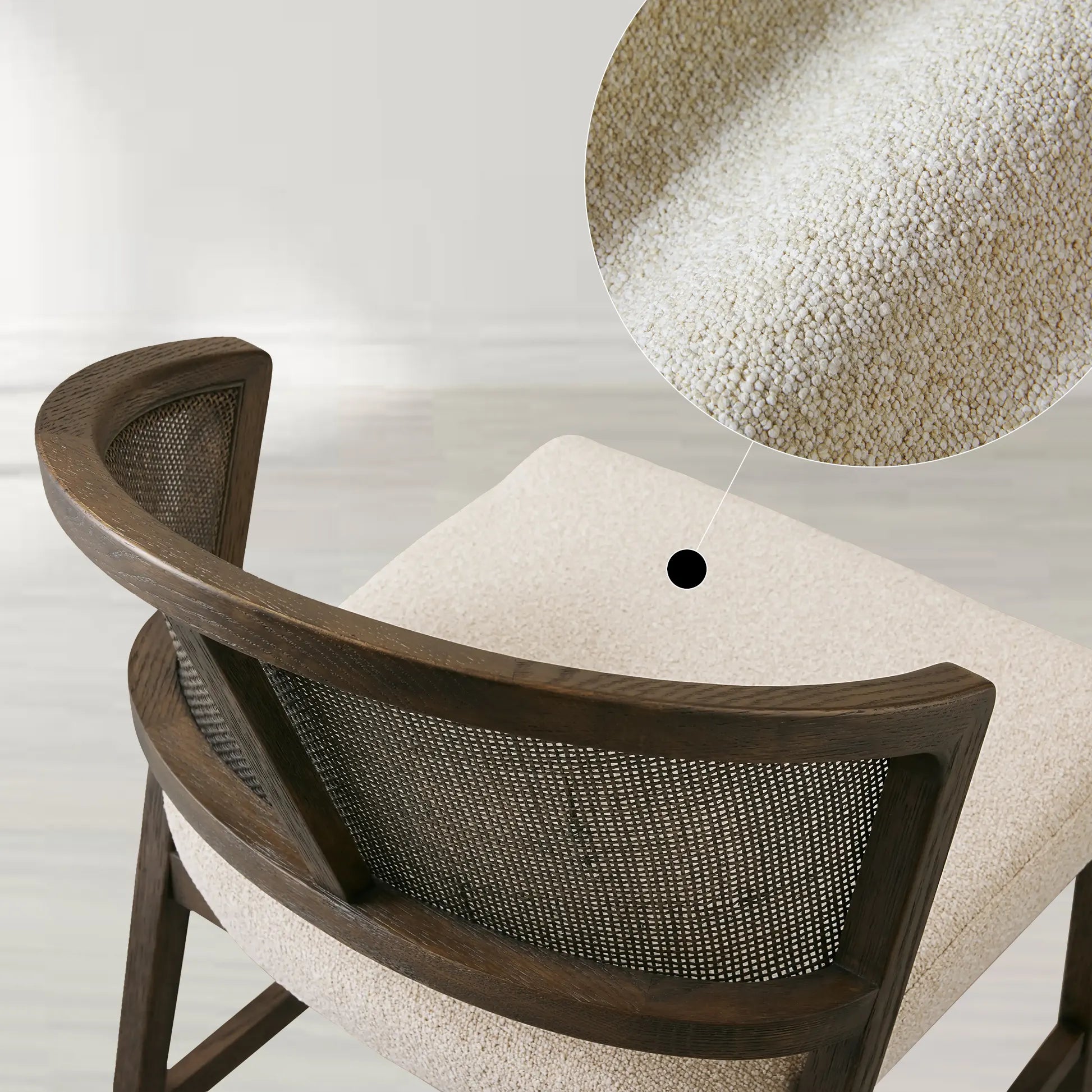 Aimee Oak Wood Dining Side Chair Rattan Cane Back Dining Chair Midcentury Living Room Chairs with Upholstered