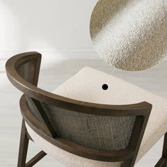 Aimee Oak Wood Dining Side Chair Rattan Cane Back Dining Chair Midcentury Living Room Chairs with Upholstered