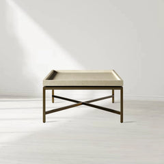 Malone Leather Top Coffee Table Modern Cocktail Table Living Room Center Tea Table with Steel Base