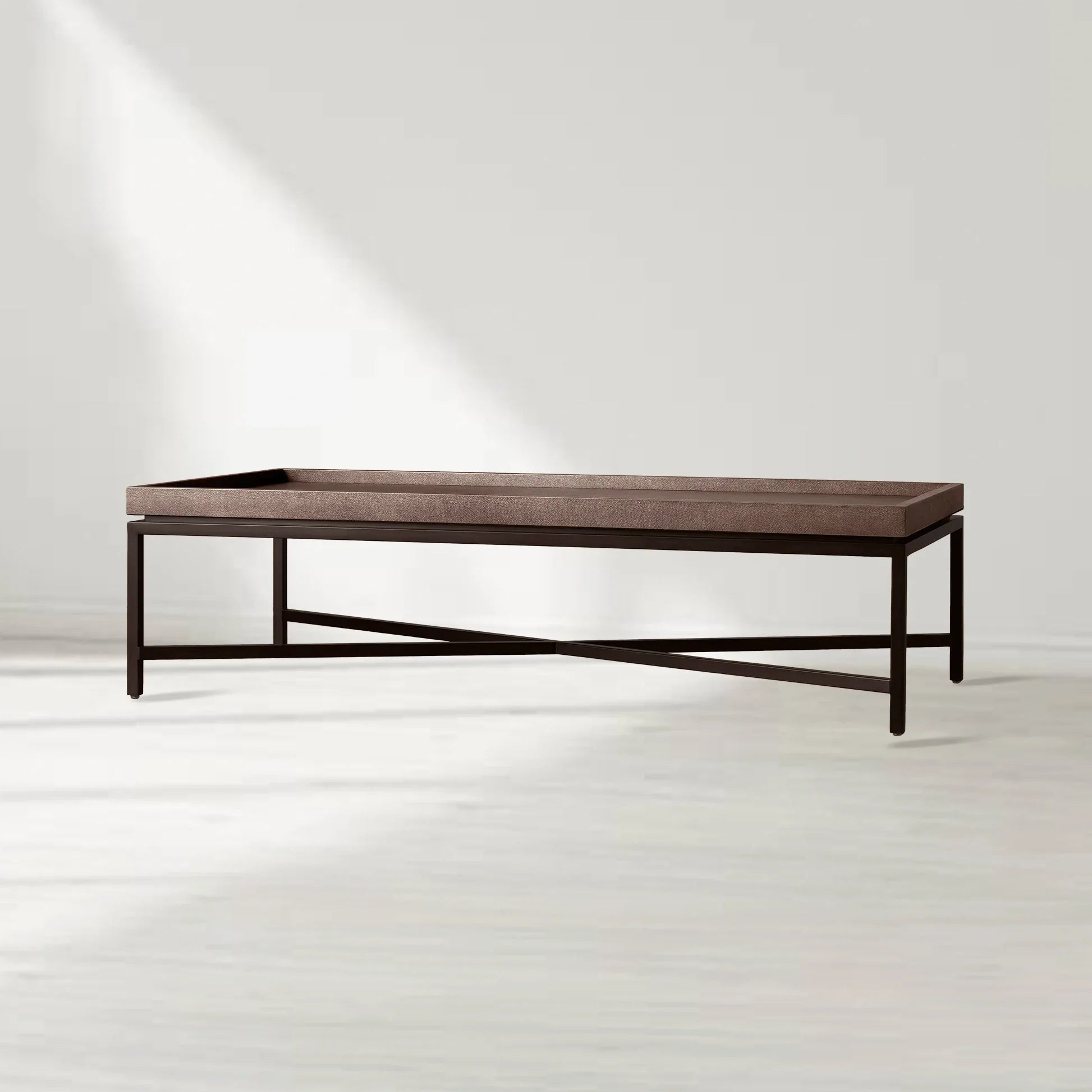 Malone Leather Top Coffee Table Modern Cocktail Table Living Room Center Tea Table with Steel Base