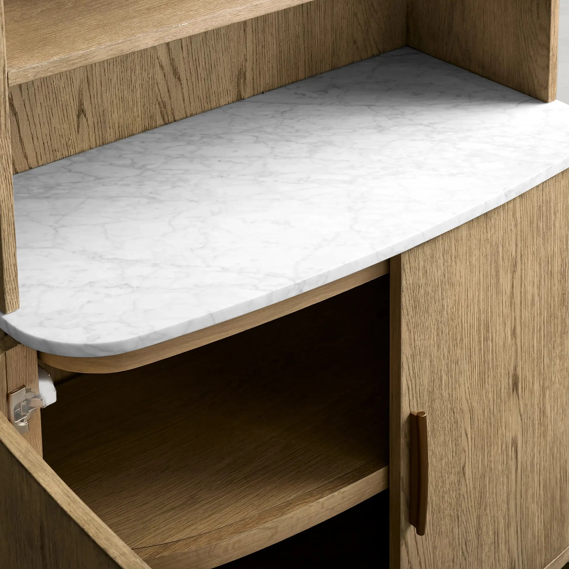 Danny Wood Tall Display Hutch With Marble Top Oak Sideboard buffet Storage Table Kitchen Pantry Cabinet