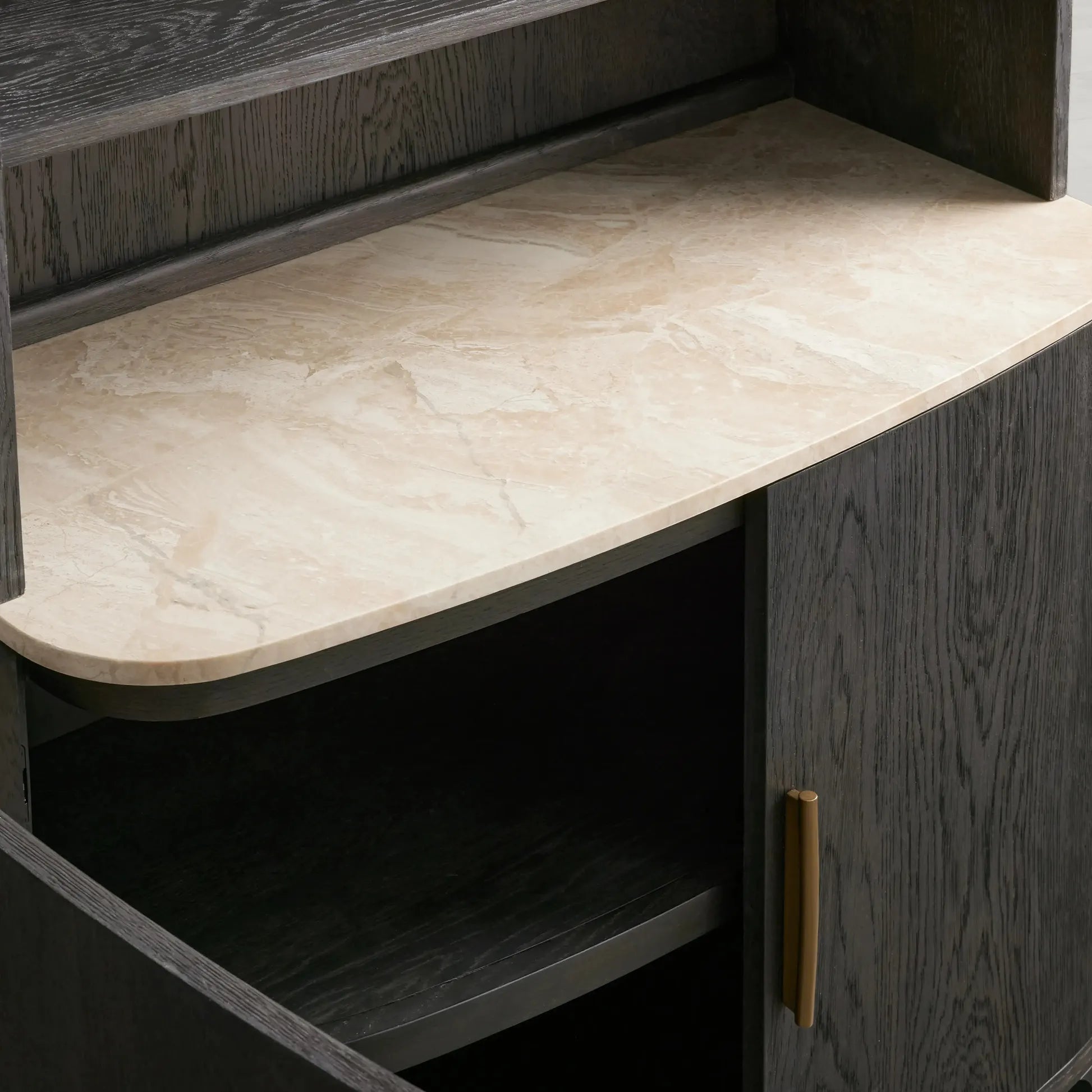 Danny Wood Tall Display Hutch With Marble Top Oak Sideboard buffet Storage Table Kitchen Pantry Cabinet