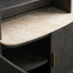 Danny Wood Tall Display Hutch With Marble Top Oak Sideboard buffet Storage Table Kitchen Pantry Cabinet