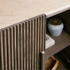 Astor Marble Top Sideboard Buffet Table Wood Living Room Entryways Cabinet Reeded Detailing