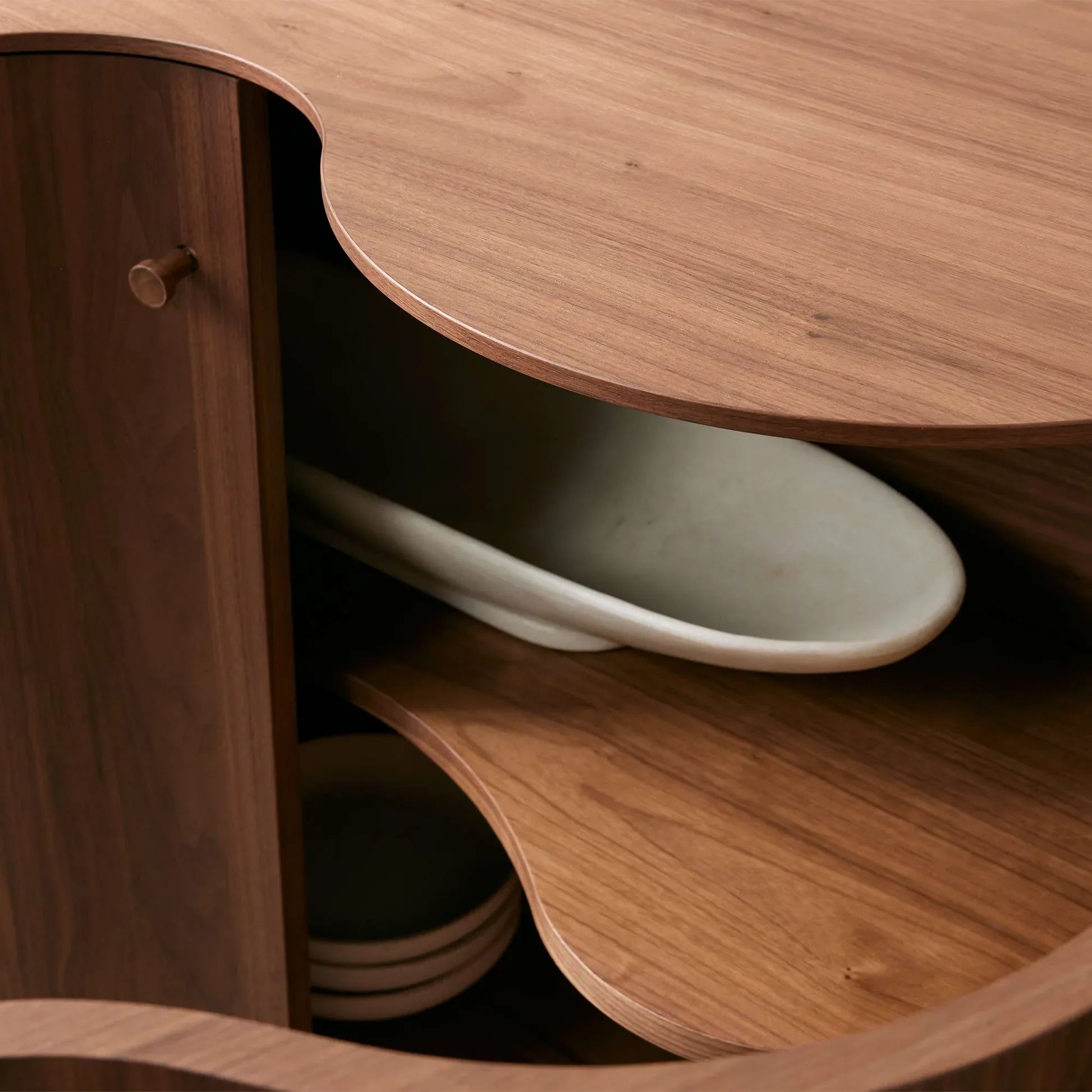 Cortina Boat-Shaped Top Sideboard with a Waved Base Buffet Table Wood Living Room Entryways Cabinet