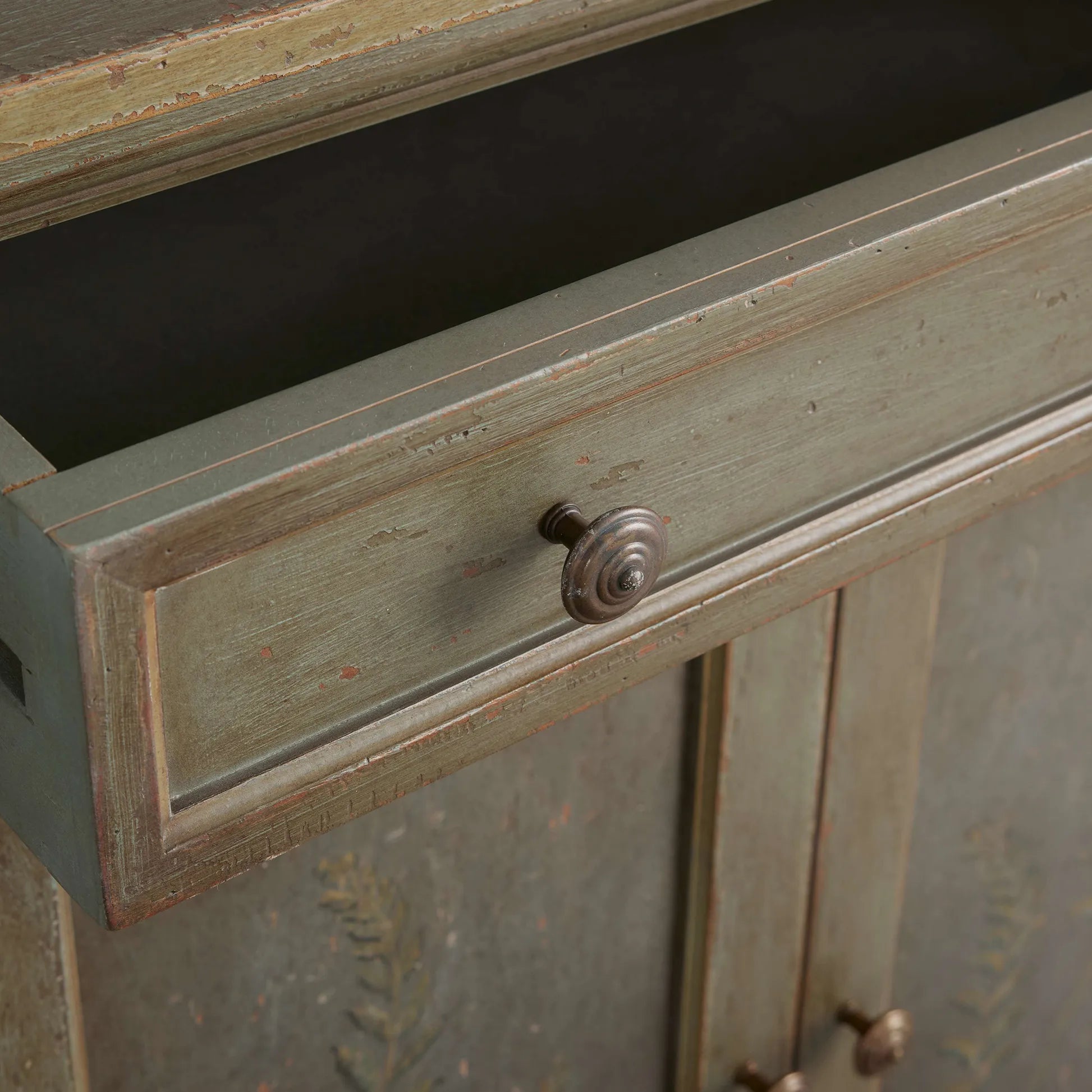 Cosetta Antique Ltalian Sideboard Fern Motif Buffet Table Living Room Wood Entryways Cabinet