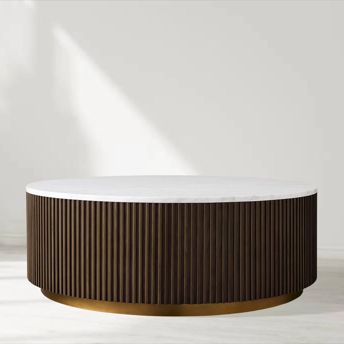 Finnley Round Coffee Table Stone Top Sofa Center Tea Table with Brass Base