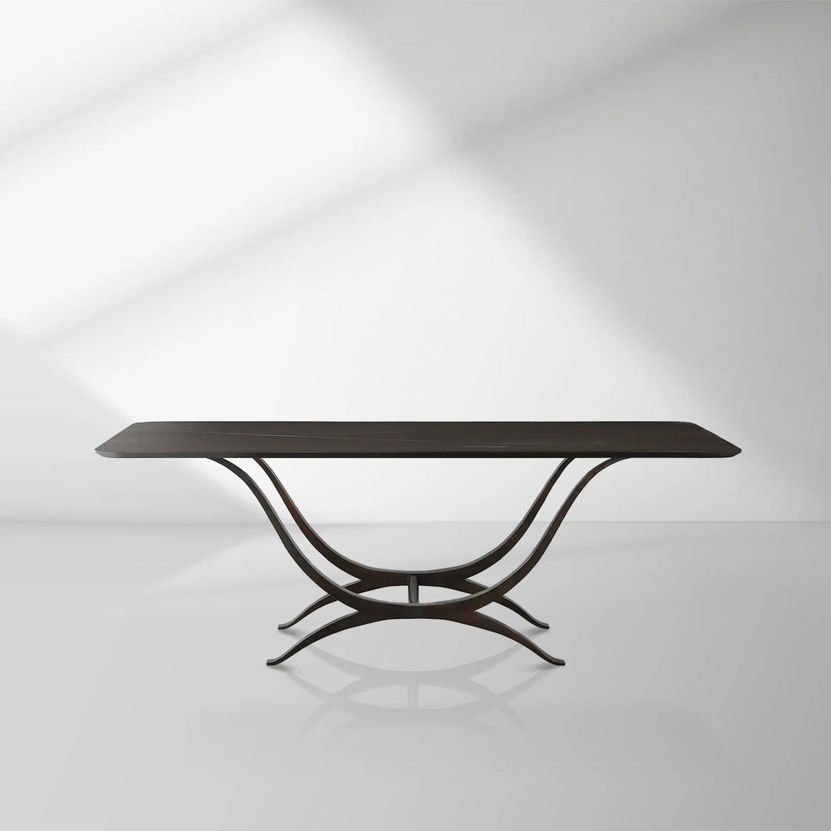 Chorda 84" Rectangular Dining Table Iron Base, Stoneware Tabletop