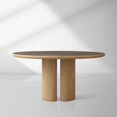 Aster Oak Wood Round Dining Table With Natural Marble Top
