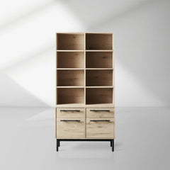 Sullivan Oak Wood Bookcase Office Storage Cabinet with File Drawer
