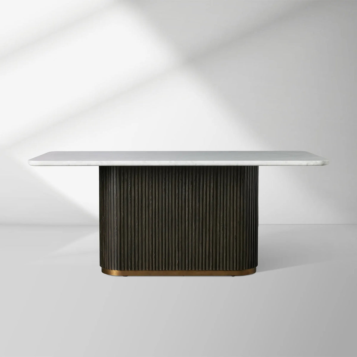 Finnley Rectangle Dining Table with Stone Top Reeded Oak Base