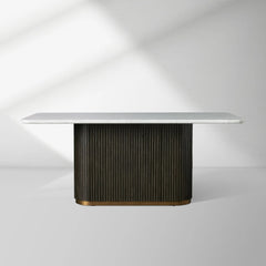 Finnley Rectangle Dining Table with Stone Top Reeded Oak Base