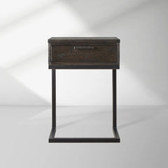 Palmer Wood Storage Nightstand Sleek Iron Frame Night side Table