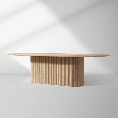 Mulho Pedestal Wood Rectangular Dining Table Oak