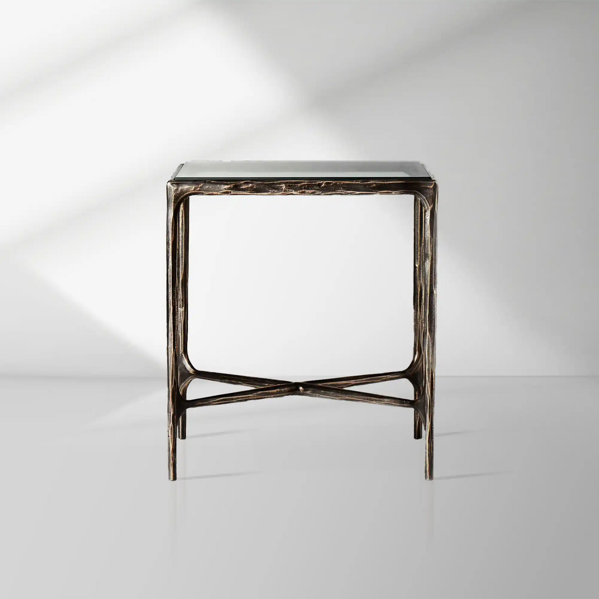 TThaddeus 18" 22" Square Side Table with Metal Base and Tempered Glass Top