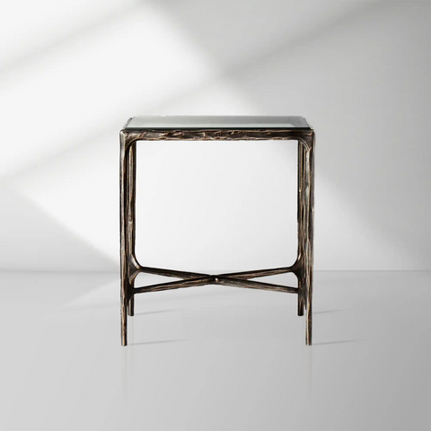 TThaddeus 18" 22" Square Side Table with Metal Base and Tempered Glass Top