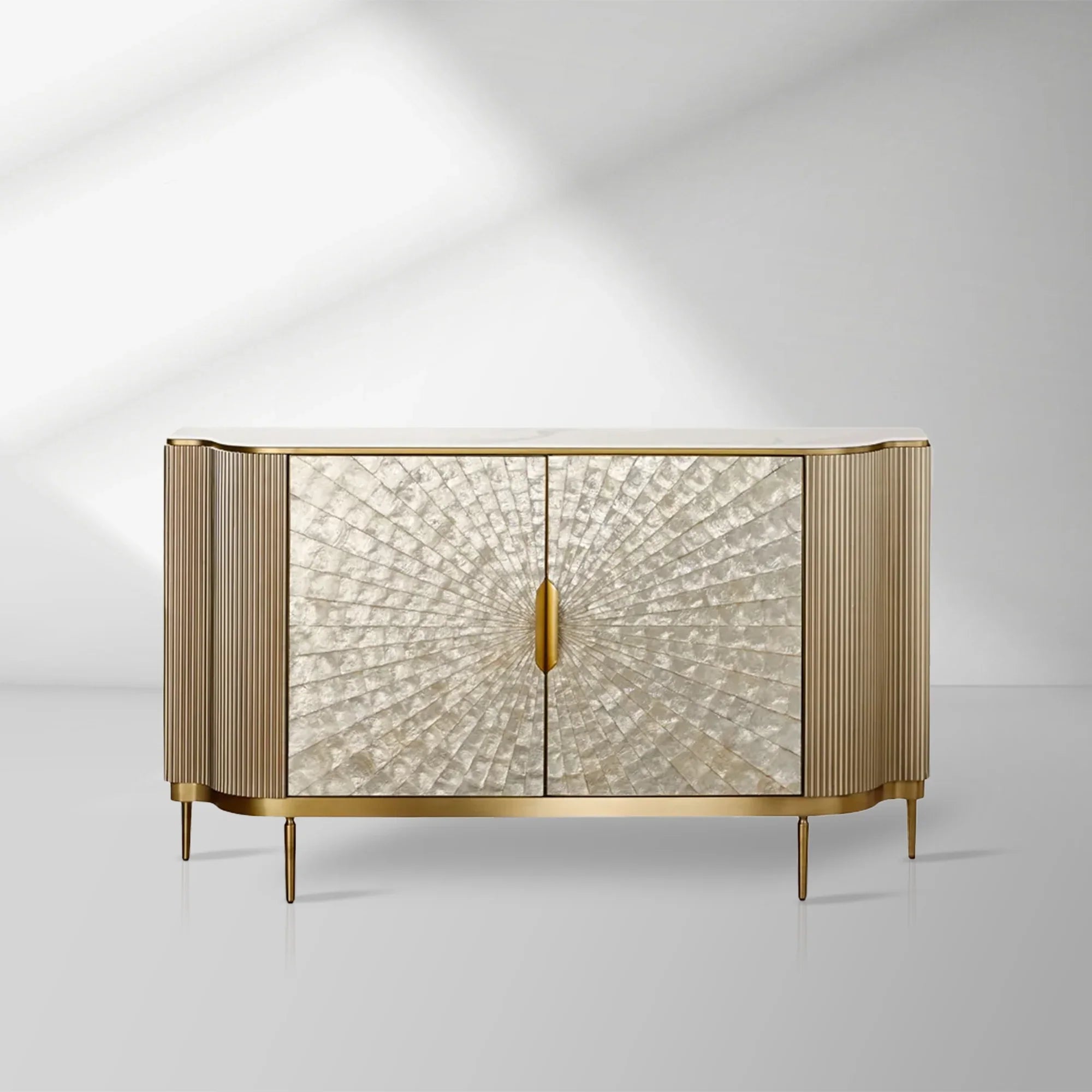Perla Slate Top Sideboard Luxury Gold Buffet Cabinet With Mother-of-Pearl Door Panel