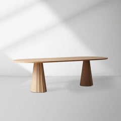 Brank Oval Dining Table Faceted Cone Base with Beveled Edge Top