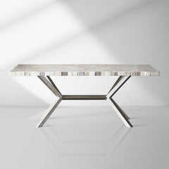 Petra Rectangle Dining Table marble & Petrified Wood Top with Iron Base