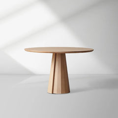 Brank Wood Round Dining Table With Faceted Cone Base